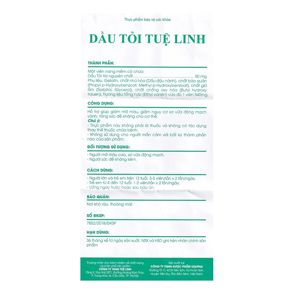 Dầu Tỏi Tuệ Linh - Hỗ Trợ Giảm Mỡ Máu, Xơ Vữa Động Mạch (Hộp 100 Viên)