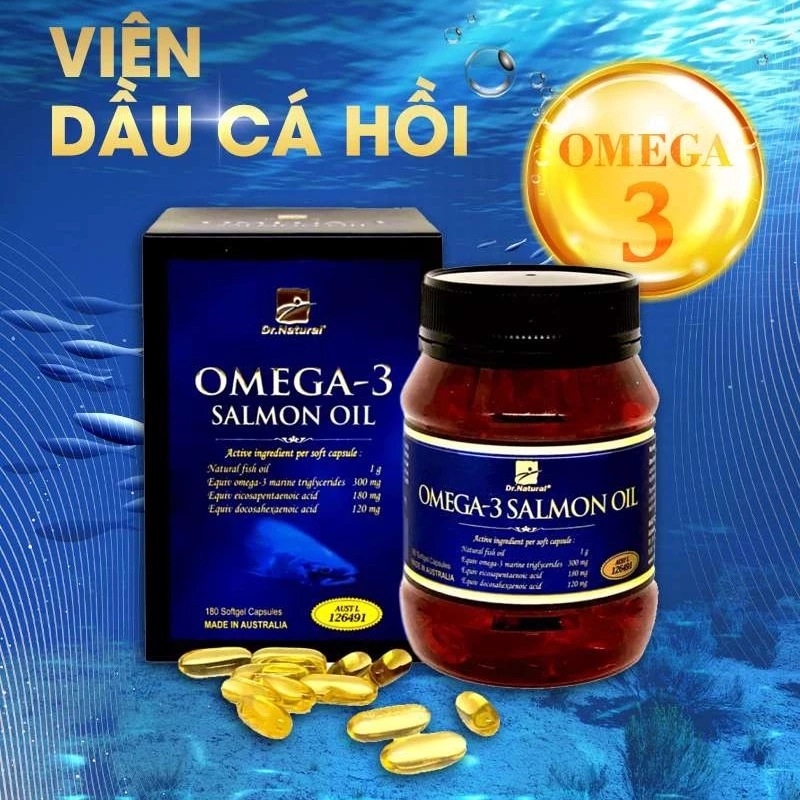 Viên Dầu Cá Hồi Dr Natural Omega 3 Salmon Oil - Bổ Não, Tốt Cho Mắt Và Tim Mạch (Hộp 180 Viên)