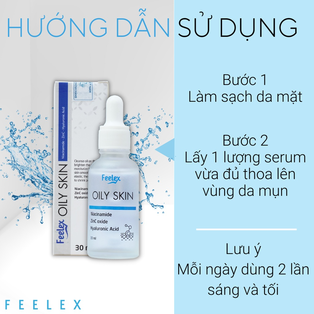 Serum Feelex Oily Skin giúp dưỡng ẩm, cân bằng bã nhờn, phục hồi thu nhỏ lỗ chân lông - Lọ 30ml