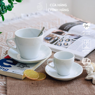 Ly cà phê Latte, ly cà phê Espresso dày dặn cao cấp Dílo và đĩa lót - Cốc cà phê sứ trắng giữ nhiệt - In theo yêu cầu