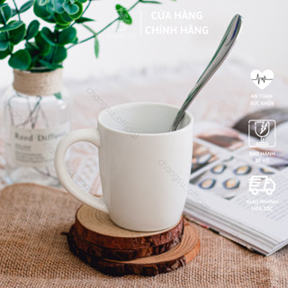 Cốc nước sứ trắng trơn có quai 260ml - Ly sứ có tay cầm cách nhiệt sứ Minh Châu - In theo yêu cầu