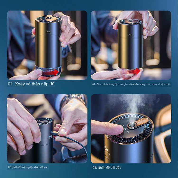 Máy khuếch tán hương thơm và khử mùi nội thất ô tô cao cấp TORRAS F26