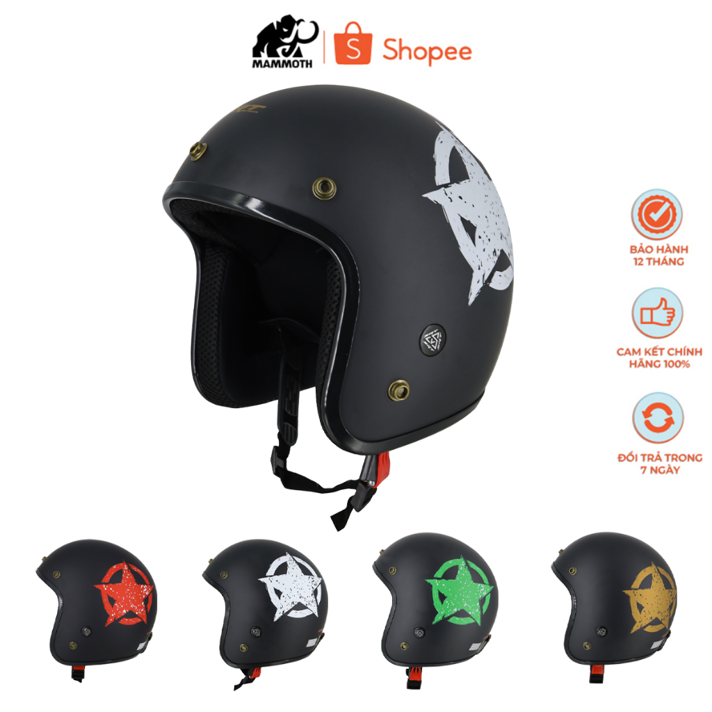 Mũ bảo hiểm 3/4 SRT tem Ngôi Sao nhiều màu - SRT HELMETS