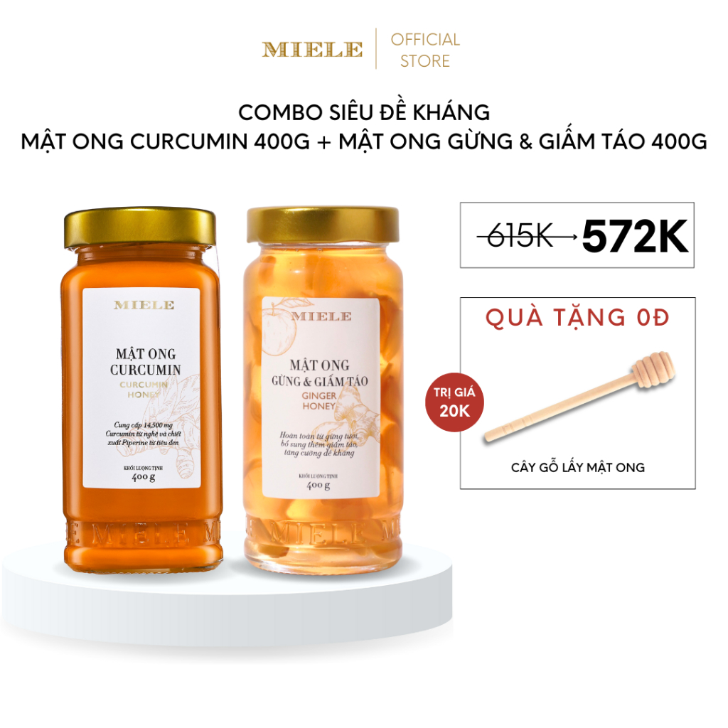Combo: Mật ong Curcumin 400g + Mật ong Gừng & Giấm Táo 400g
