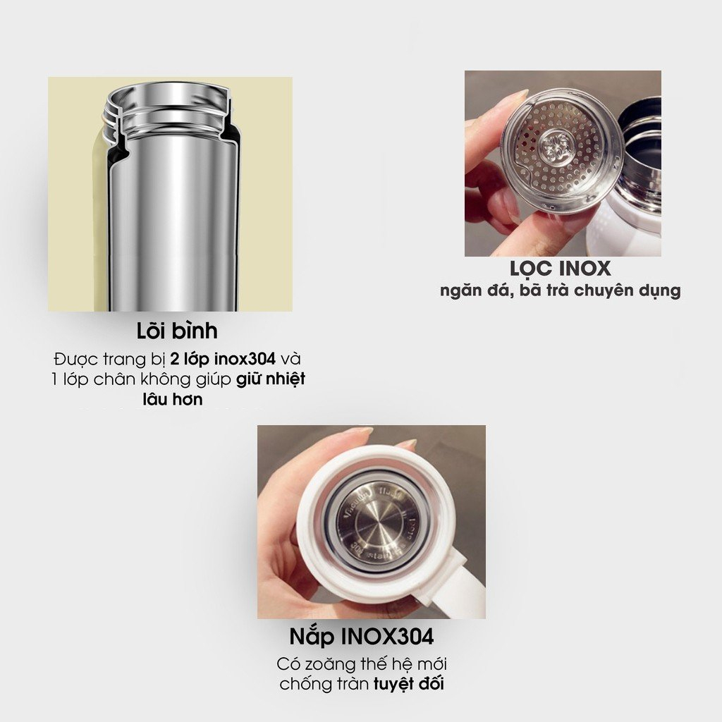 Bình Giữ Nhiệt INOX SUS304 Giữ Nhiệt 18h có dây treo tiện lợi 1100ml - NENON