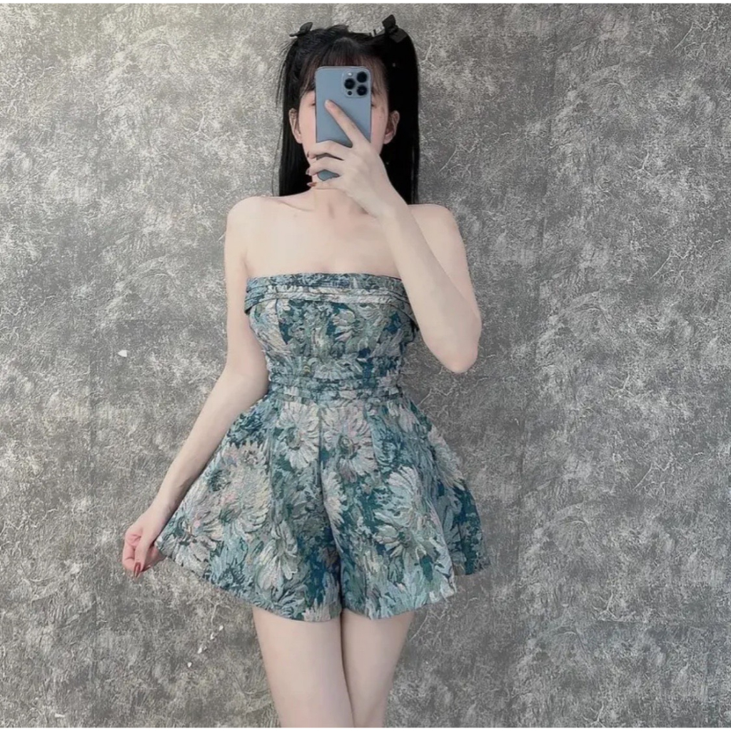 Jumsuit Gấm gấu Teddy Hoa cúp Mút ngực