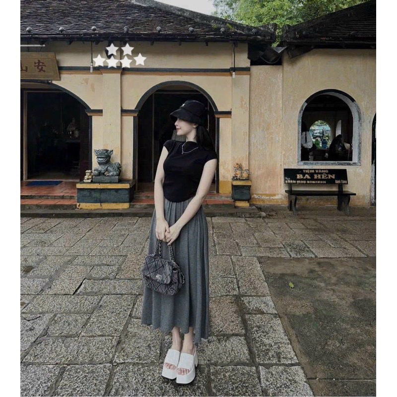 Set đầm áo cổ lọ ôm body kèm chân váy dáng dài cực tôn dáng cho nữ đi chơi dự tiệc cực sang phong cách tiểu thư