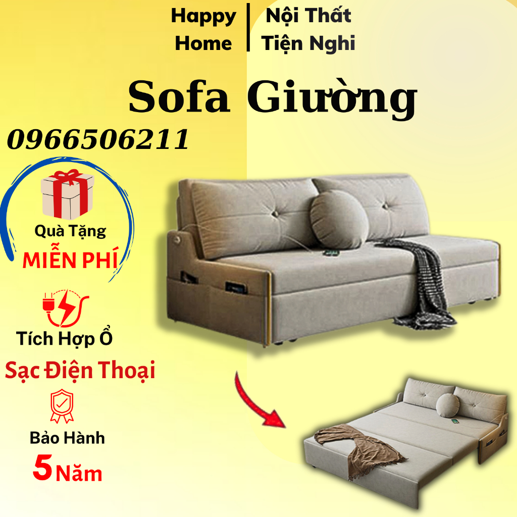 Sofa Giường Gấp Gọn, Giường Sofa Thông Minh, Sofa Bed Tích Hợp Ổ Sạc Điện Thoại Có Hộp Để Đồ Rộng Rãi