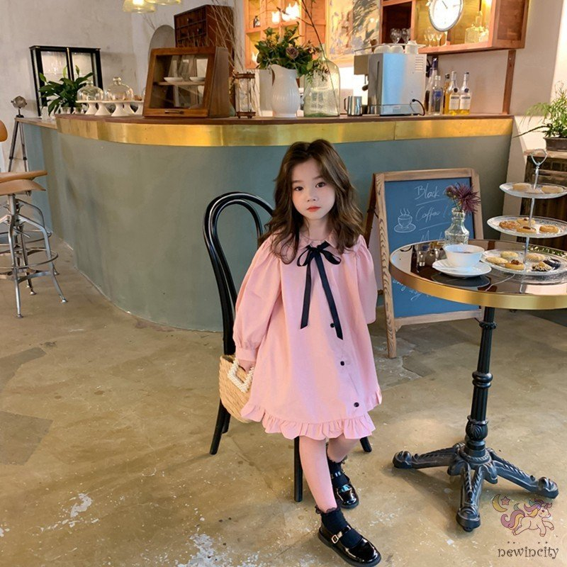 Váy Bé Gái The Pig Màu Hồng Pastel Thắt Nơ Xinh Xắn Theo Phong cách Hàn Quốc Cho Bé . Đầm Thô Cotton 100% Siêu Mềm Mịn