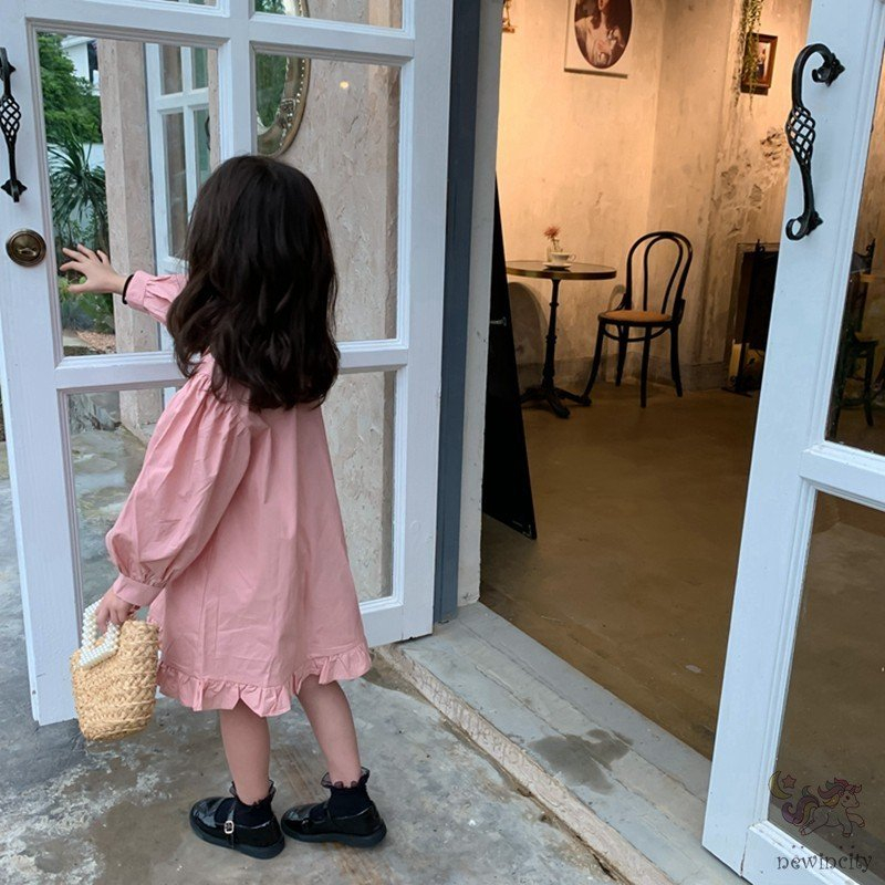 Váy Bé Gái The Pig Màu Hồng Pastel Thắt Nơ Xinh Xắn Theo Phong cách Hàn Quốc Cho Bé . Đầm Thô Cotton 100% Siêu Mềm Mịn