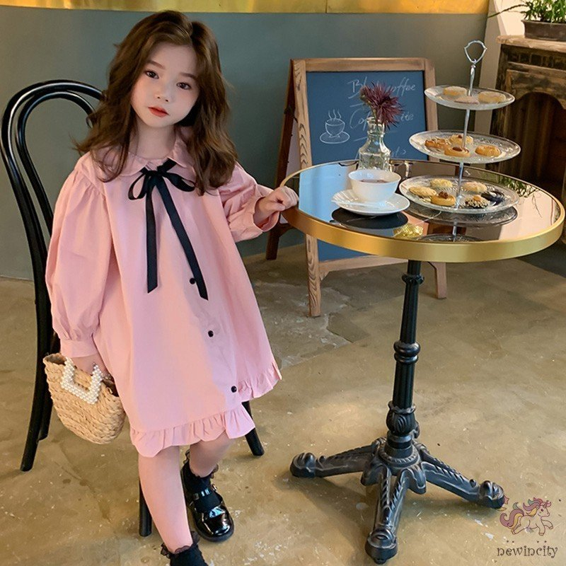 Váy Bé Gái The Pig Màu Hồng Pastel Thắt Nơ Xinh Xắn Theo Phong cách Hàn Quốc Cho Bé . Đầm Thô Cotton 100% Siêu Mềm Mịn