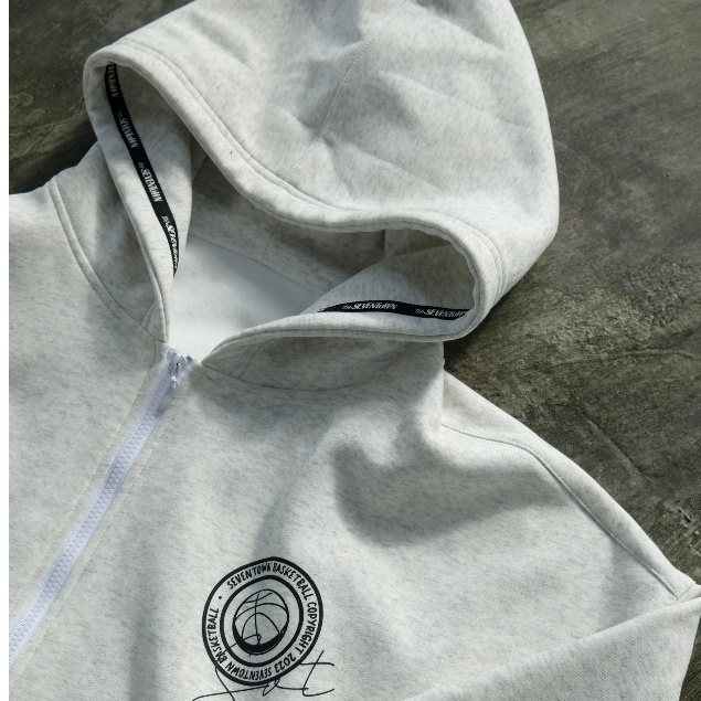 Áo Hoodies Unisex SEVENTOWN BASKETBALL ZIP màu Xám Sữa Local Brand