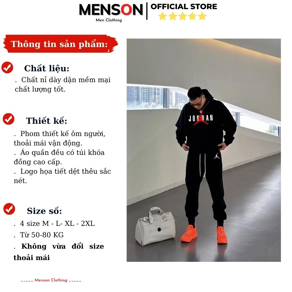 Set bộ thu đông nam có mũ dài tay cao cấp Menson MD29 Bộ thể thao thu đông nam dày dặn siêu ấm 2023 Hàng Hiệu