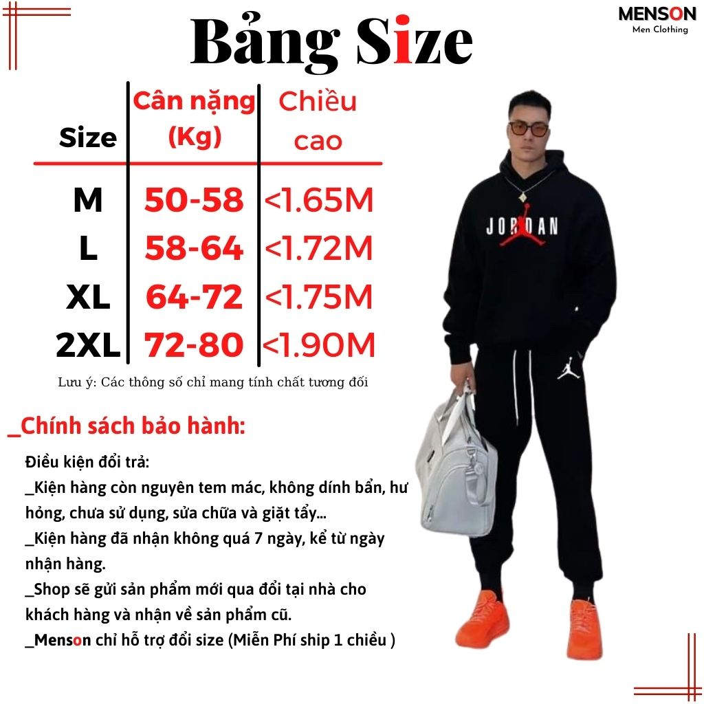 Set bộ thu đông nam có mũ dài tay cao cấp Menson MD29 Bộ thể thao thu đông nam dày dặn siêu ấm 2023 Hàng Hiệu