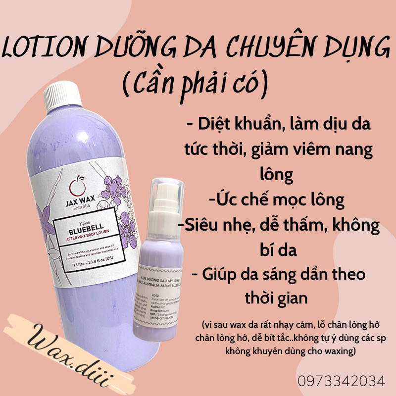 Lotion Bluebell dưỡng da wax chuyên dụng, dịu da, ngừa lông mọc ngược jaxwax mùi oải hương
