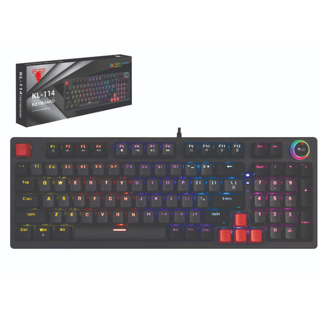 BÀN PHÍM CƠ JEDEL KL 114 RED SWITCH LED USB ĐEN XÁM, PHÍM CƠ GIÁ RẺ, PHÍM CHÍNH HÃNG