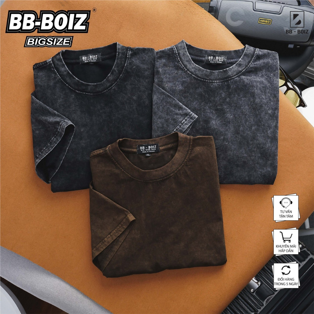 - Áo Thun Wash Nam Tay Ngắn Cotton Wash Xi Măng Bigsize 65kg - 120kg - Trơn