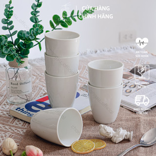 Bộ cốc sứ trắng không quai 6 ly CN05 uống nước sứ Minh Châu (loại 1) - Vỡ 1 đổi 1 - In theo yêu cầu