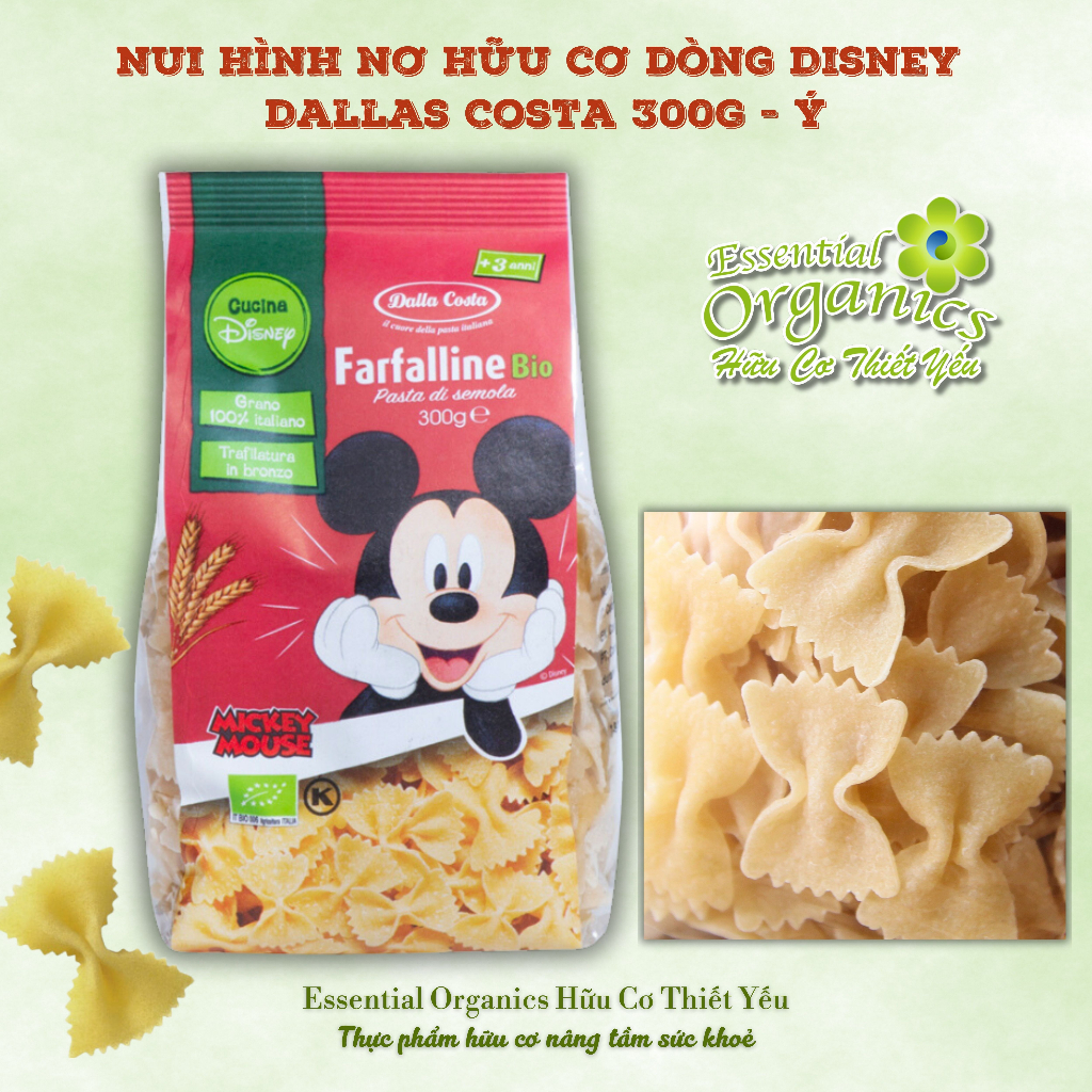Nui Hình Nơ/Sò/Nui Ống Hữu Cơ Cho Bé Ăn Dặm Dalla Costa Organic Disney LumaChine Bio 300gr - Ý