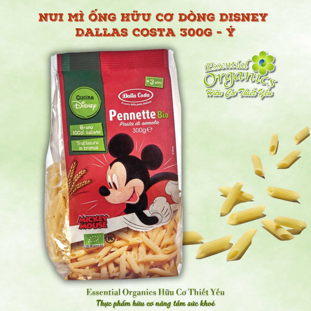 Nui Hình Nơ/Sò/Nui Ống Hữu Cơ Cho Bé Ăn Dặm Dalla Costa Organic Disney LumaChine Bio 300gr - Ý