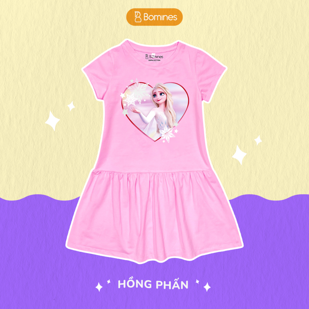 Váy bé gái công chúa Elsa BOMINES, cotton thoáng mát đủ size cho bé 2- 8 tuổi, 9- 24kg DTNELSATIMBONGTUYET