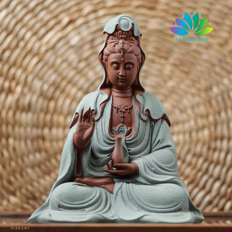 Tượng Phật Bà Quan Âm Ngồi Thiền Chất Liệu Gốm Sứ Cao Cấp Có Đèn Led Hào Quang Mang Tới May Mắn Tài Lộc