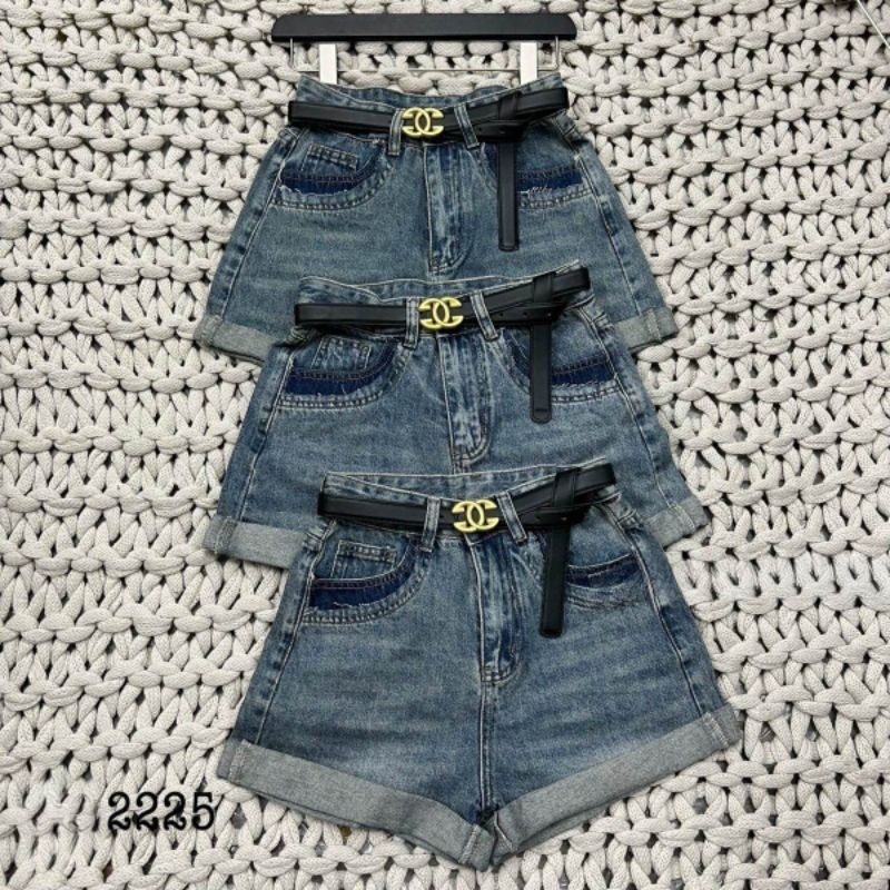 QUẦN SOOC JEANS GẬP GẤU TUA TÚI SAU KÈM ĐAI CHỮ X HÀNG QCL1 MS25100