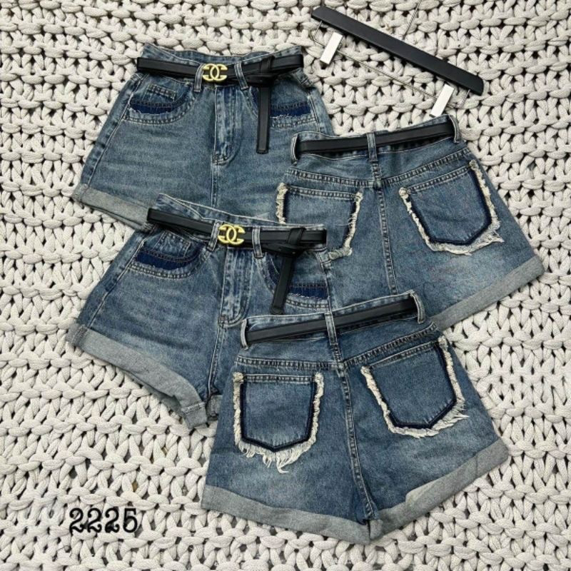 QUẦN SOOC JEANS GẬP GẤU TUA TÚI SAU KÈM ĐAI CHỮ X HÀNG QCL1 MS25100