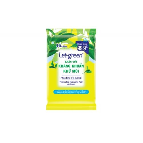 ComBo 5 Gói Khăn Ướt Kháng Khuẩn Khử Mùi Let Green Loại 15 Miếng/Gói