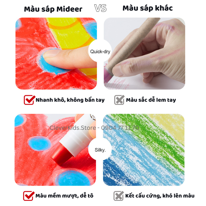 Sáp Màu Hữu Cơ Mideer Silky Crayon Quai Xách, Màu Sáp An Toàn Dễ Lau Chùi Cho Bé Từ 1 Tuổi - CleverKids