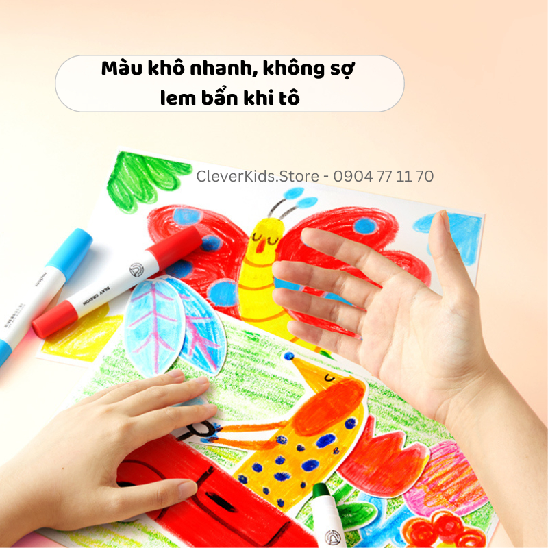 Sáp Màu Hữu Cơ Mideer Silky Crayon Quai Xách, Màu Sáp An Toàn Dễ Lau Chùi Cho Bé Từ 1 Tuổi - CleverKids