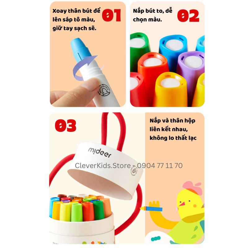 Sáp Màu Hữu Cơ Mideer Silky Crayon Quai Xách, Màu Sáp An Toàn Dễ Lau Chùi Cho Bé Từ 1 Tuổi - CleverKids
