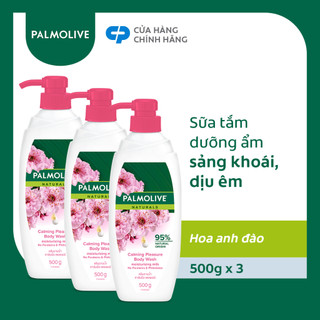 Bộ 3 chai sữa tắm Palmolive sảng khoái dịu êm 100% chiết xuất từ hoa anh đào 500g/chai