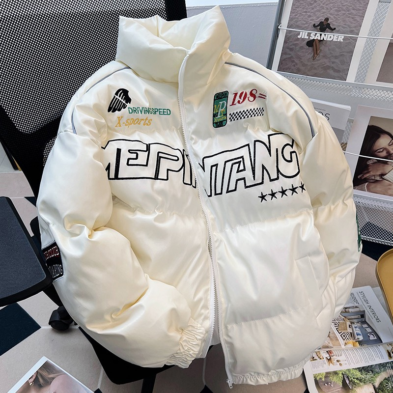 Áo khoác phao nam béo màu đen và kem phong cách trẻ trung