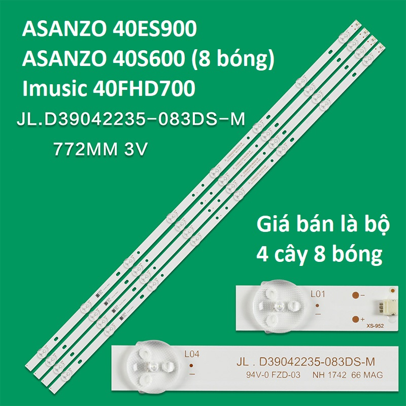 Asanzo 40ES900 - Bộ 4 thanh 8 led 3v cho tivi Asanzo 40ES900 40ES910 40S600T2 và các dòng tương tự