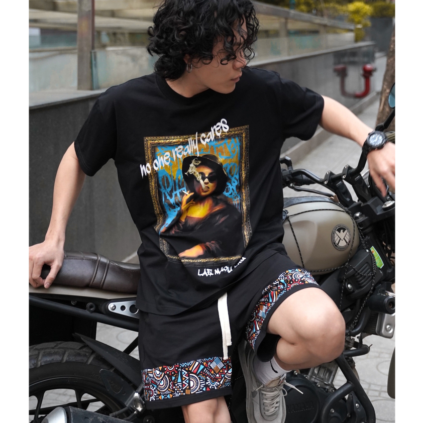 Quần short nam LAEMAO chất cotton nỉ da cá, họa tiết AZTEC TRIBAL