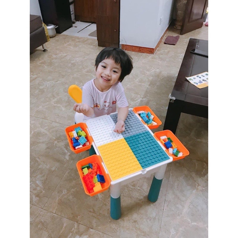 Bộ bàn ghế học tập và xếp hình lego cho bé quà tặng từ nan