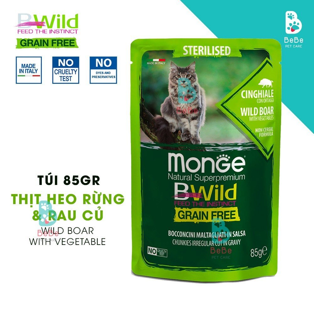 Pate MONGE BWild Grain-Free Cao Cấp Cho Mèo Mọi Lứa Tuổi - Made in Italy