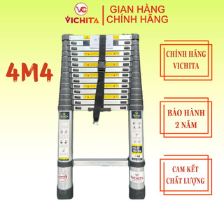 Thang nhôm xếp 4.4m, thang rút đơn vichita - tặng ốp chống trượt + 2 chốt thang nhôm - bảo hành 2 năm