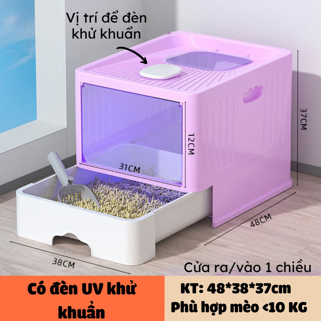 Nhà vệ sinh cho mèo 2 cửa LunaPet NV05 - Nhà vệ sinh mèo lớn với ngăn kéo kín chống văng cát