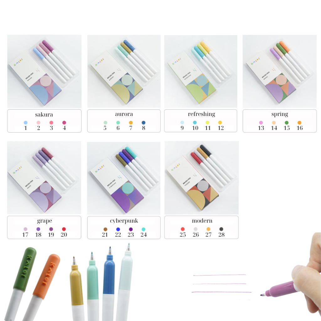 Bút BRUSH KALOR Pen Viết Callighraphy Màu Cực Phẩm - Lẻ 1 Bút & Set 4 Bút - Hàng Chính Hãng