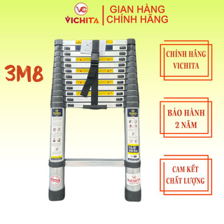 Thang Nhôm Xếp 3.8M, Thang Rút Đơn VICHITA - Tặng ốp chống trượt + 2 chốt thang nhôm - Bảo hành 2 năm