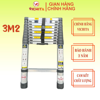 Thang nhôm xếp 3.2m, thang rút đơn vichita - tặng ốp chống trượt + 2 chốt thang nhôm - bảo hành 2 năm