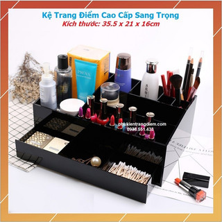 Kệ Để Mỹ Phẩm Acrylic Đen Bóng Có LOGO Cao Cấp 2 Tầng - 4 Tầng Để Bàn Sang Trọng
