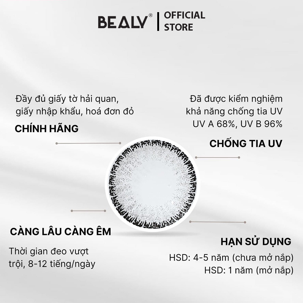 Kính áp tròng BEALY lens cận Hàn Quốc đường kính 14mm từ 0-6 độ Doris gray
