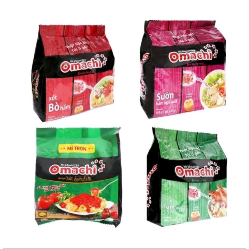 Omachi 5 gói ×75g xốt  sườn hầm/ xốt bò hầm/ tôm chua cay,mì chôn
