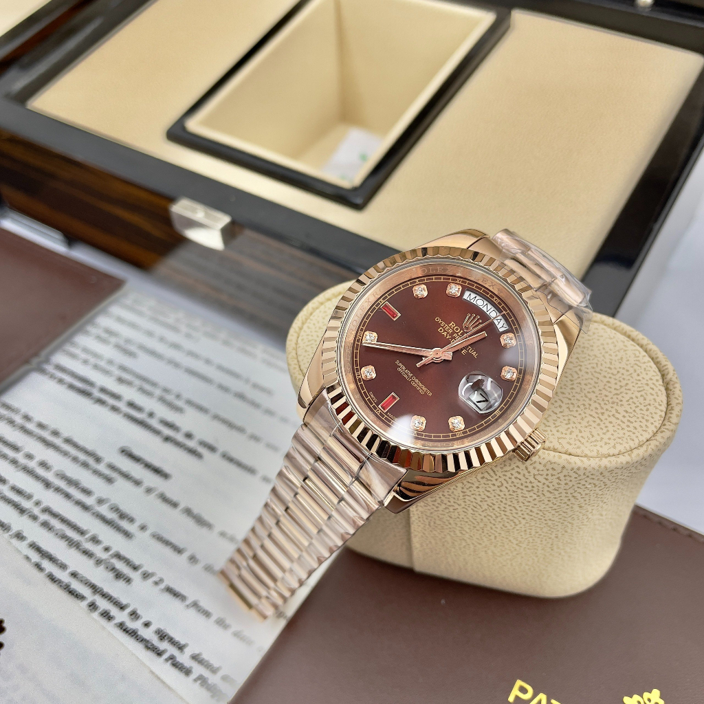 Đồng hồ Nam Rolex máy nhật day date dòng cơ Automatic size 41mm vàng hồng