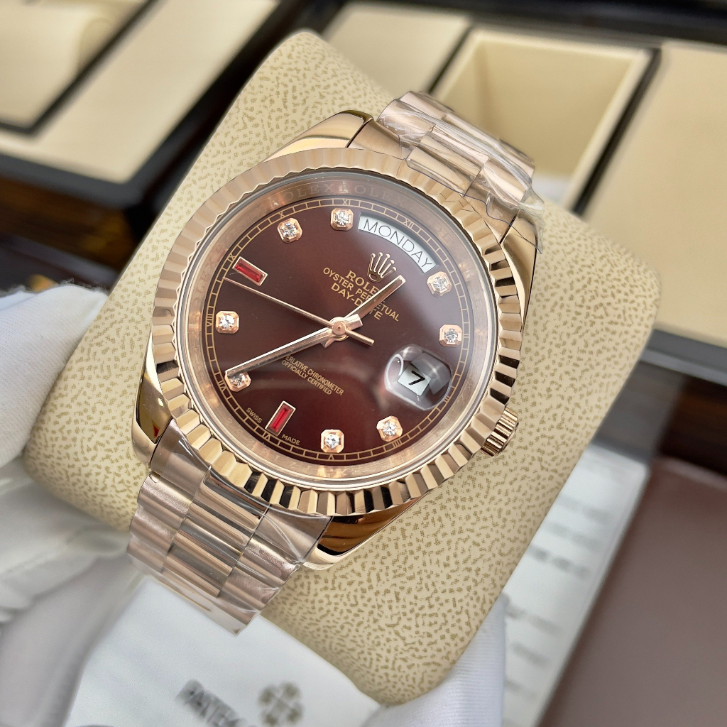 Đồng hồ Nam Rolex máy nhật day date dòng cơ Automatic size 41mm vàng hồng