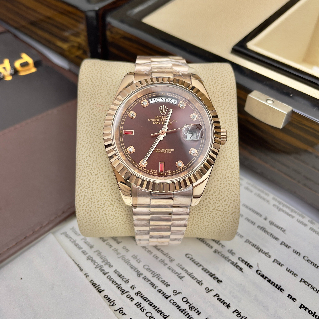 Đồng hồ Nam Rolex máy nhật day date dòng cơ Automatic size 41mm vàng hồng