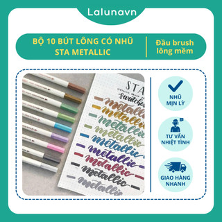 Bộ 10 bút lông có nhũ 10 màu đầu brush sta metallic markerpendrawing - a45